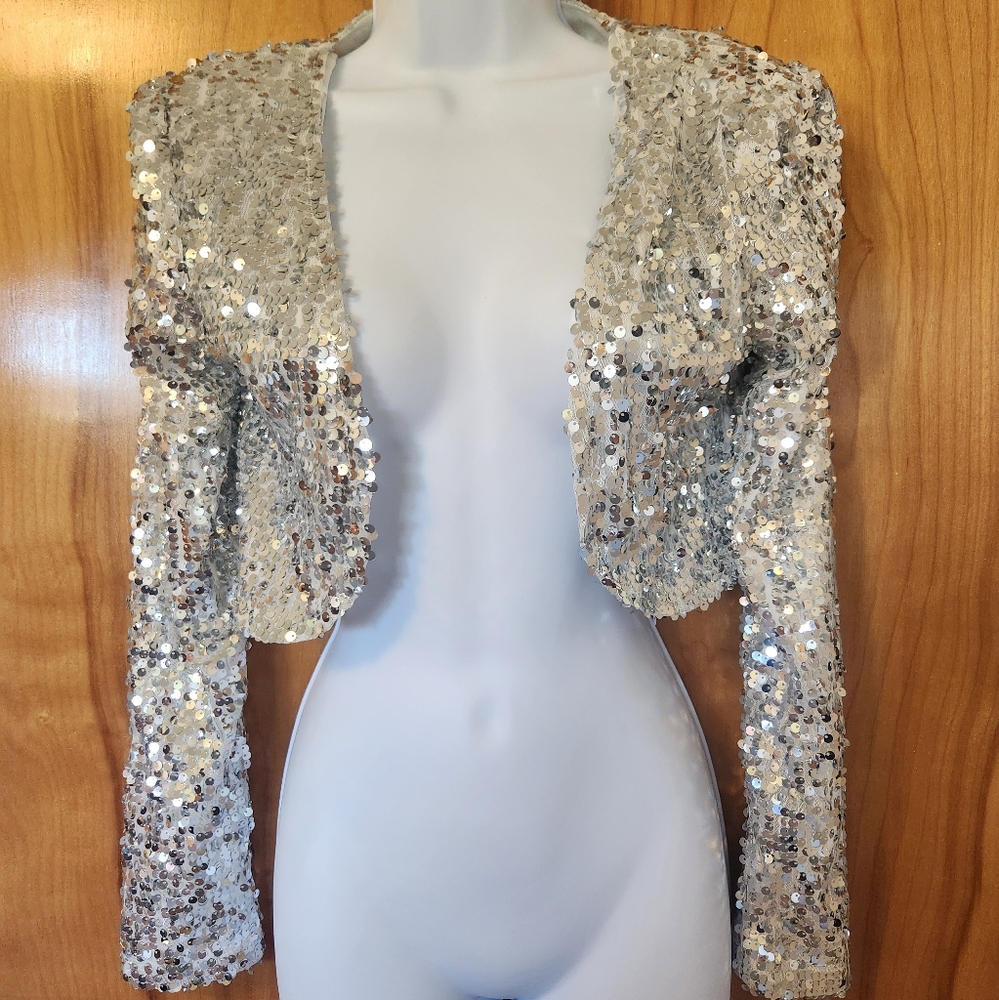 Silver Sequin Embellished Shrug
